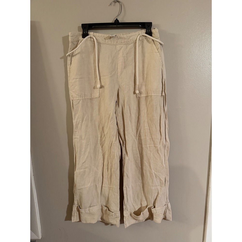 Calypso St Barth Womens Beige Linen Blend Wide Leg Drawstring Pants Size L